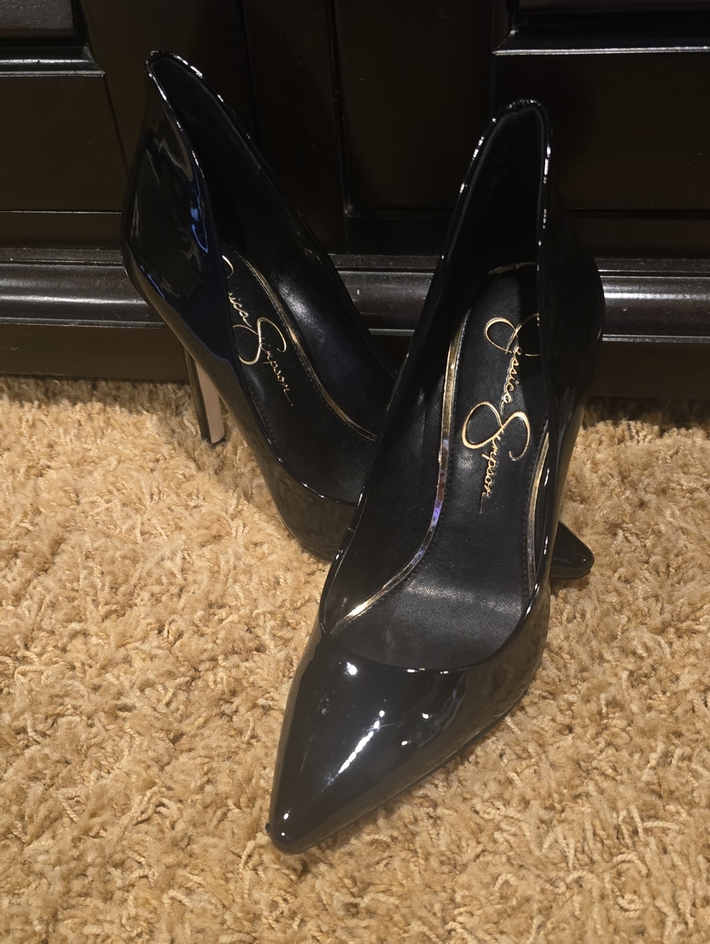 Jessica Simpson Black Patent Pointed Toe Stiletto Pumps
